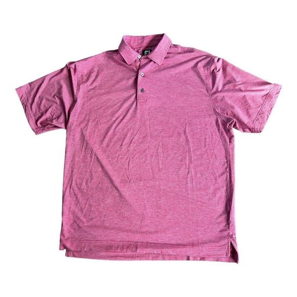 FOOTJOY LISLE FEEDER STRIPE SELF COLLAR golf POLO MENS XL PINK - Picture 1 of 5